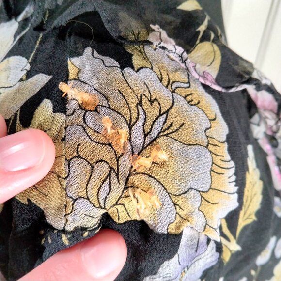 Vtg 90s Silk Beaded Blouse L Whimsigoth Fairy Floral Coquette Cottagecore Sheer - Picture 5 of 12